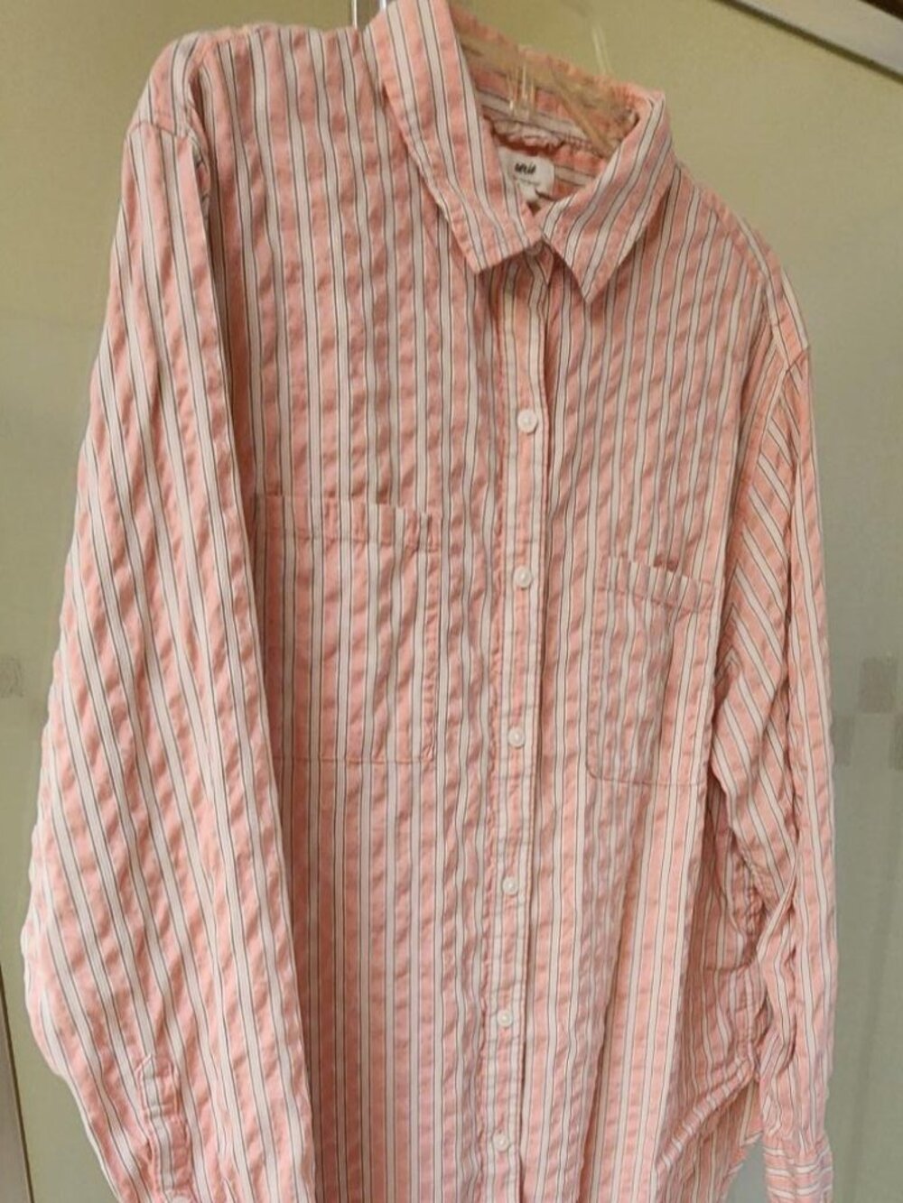 Aerie Pink Button Down‎ Business Casual Striped Shirt Size M